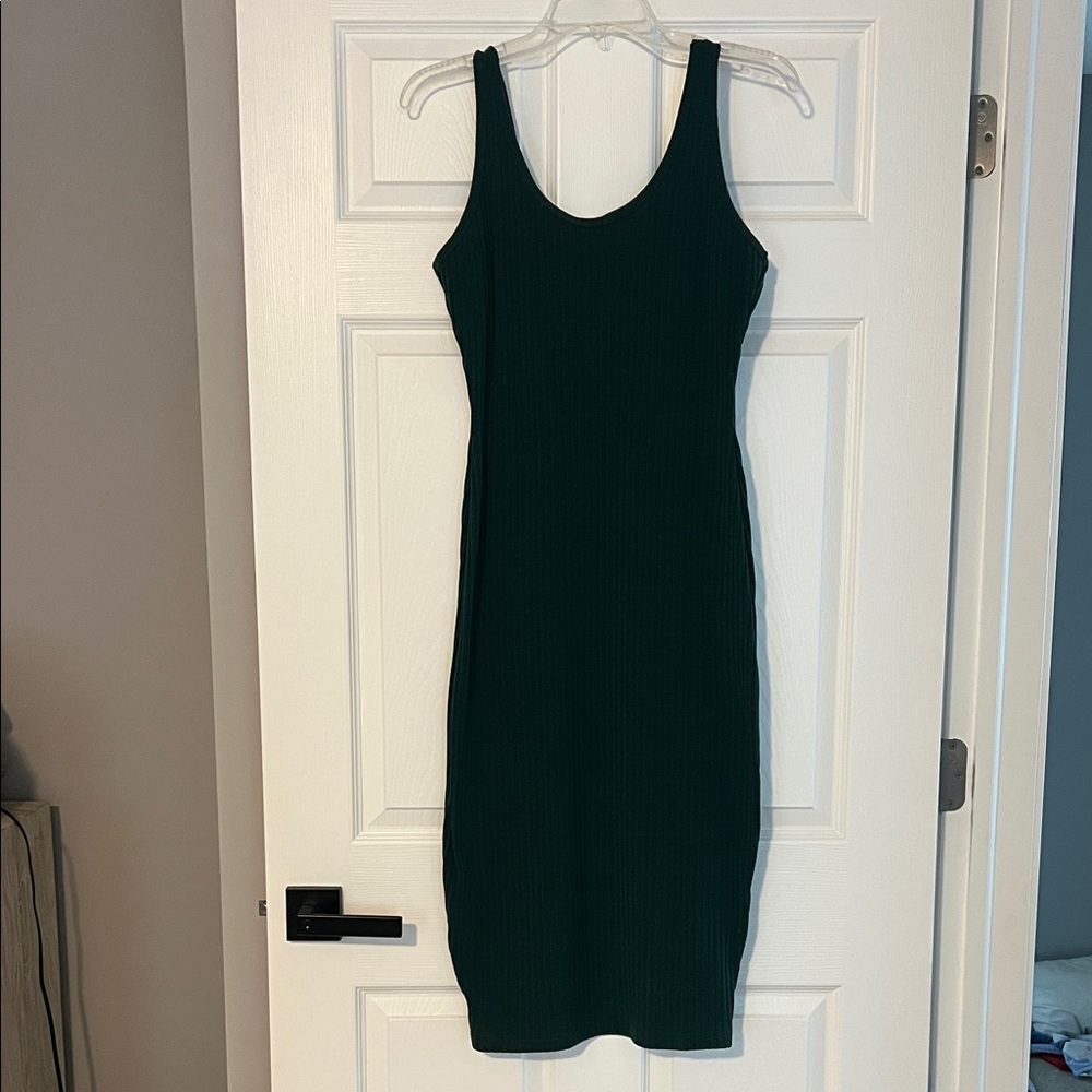 Sleeveless Ribbed Tank Dress in Dark Green